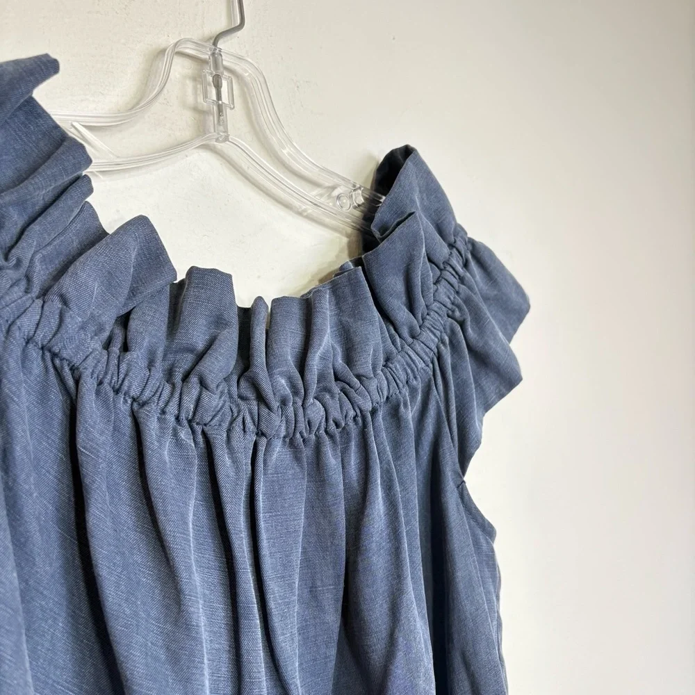 ULLA JOHNSON Olivia Off-the-Shoulder Tiered Ruffle Chambray Denim Linen Dress 2 - Picture 11 of 16